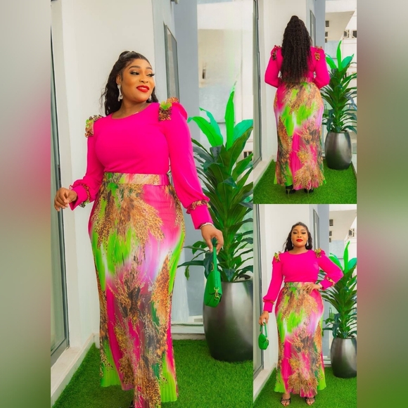 S005 - NWT GORGEOUS PINK & MULTICOLORED PLEATED SKIRT SET - Picture 3 of 3